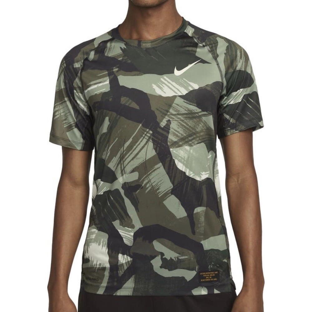 Nike PRO Dri-FIT Slim Fit Camo Green Brown Shirt Mens Size Small DQ8361-220 NEW